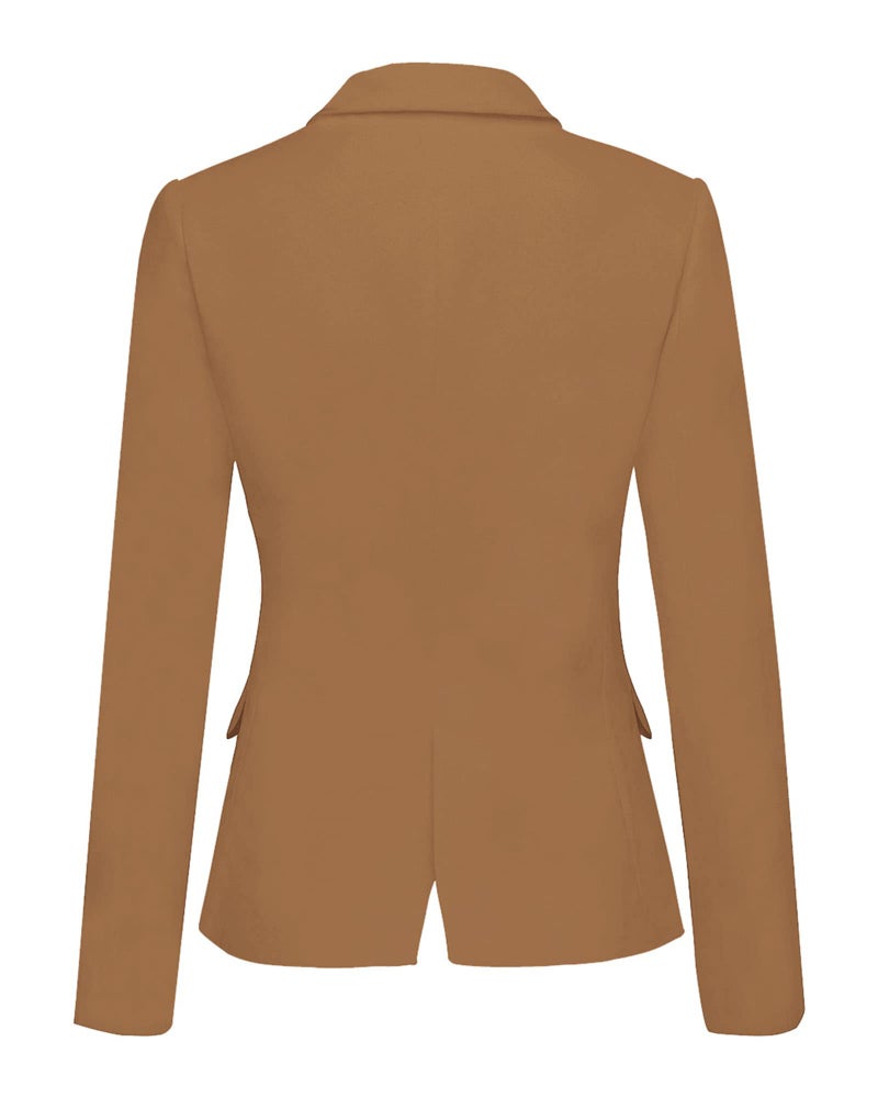 LookbookStore Women's Casual Dark Brown Blazer Front Buttons Shoulder Pads Work Office Business Blazer Jacket Suit Size M - Image 2